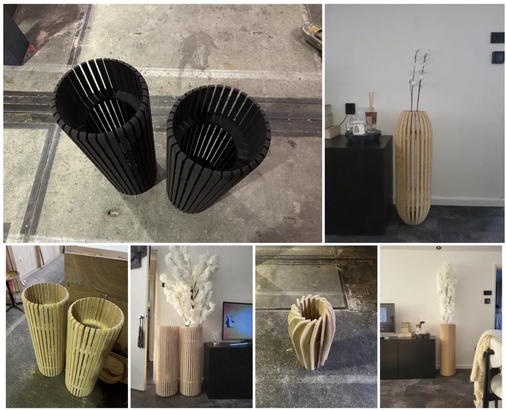 houten vasen van hout laten maken latjes vaas vaas van hout design vaas op maat decoratie interieurstyling