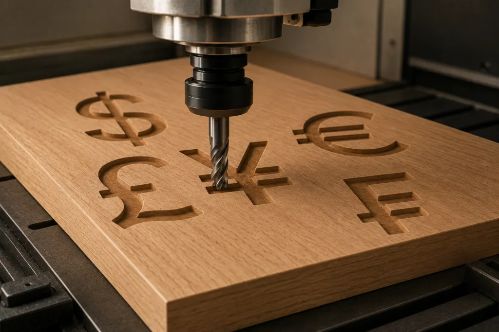 Currency Symbolen Ingegraveerd In Hotu Om Aan Te Geven Dat Langzaam En Nauwkeurig Cnc Frezen Relatief Duurder Is