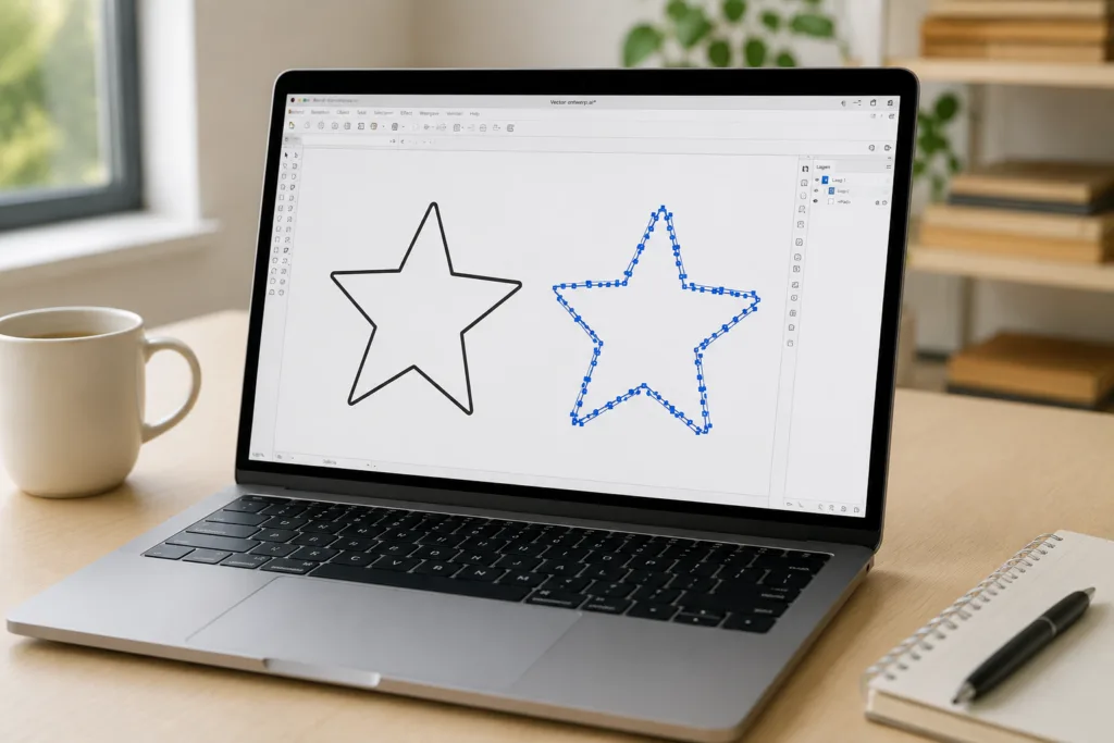 Voorbeeld Van Vector Tekening Op Een Laptop Met Onnodig Veel Nodes In De Rondingen